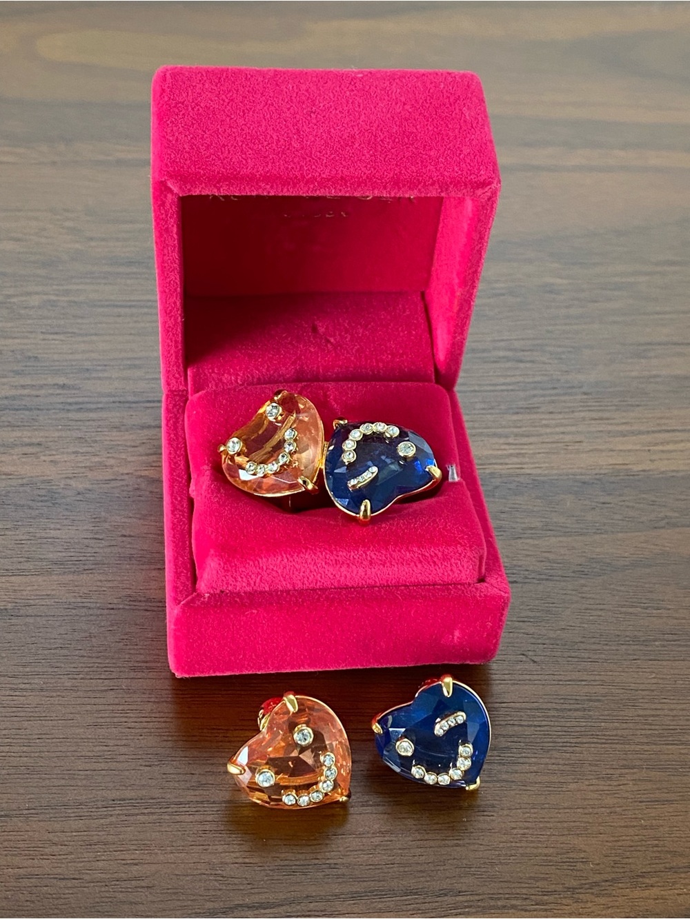 Kurt Geiger London Gold-Tone Heart Gem Ring and Earrings Set with Box - Picture 2 of 9